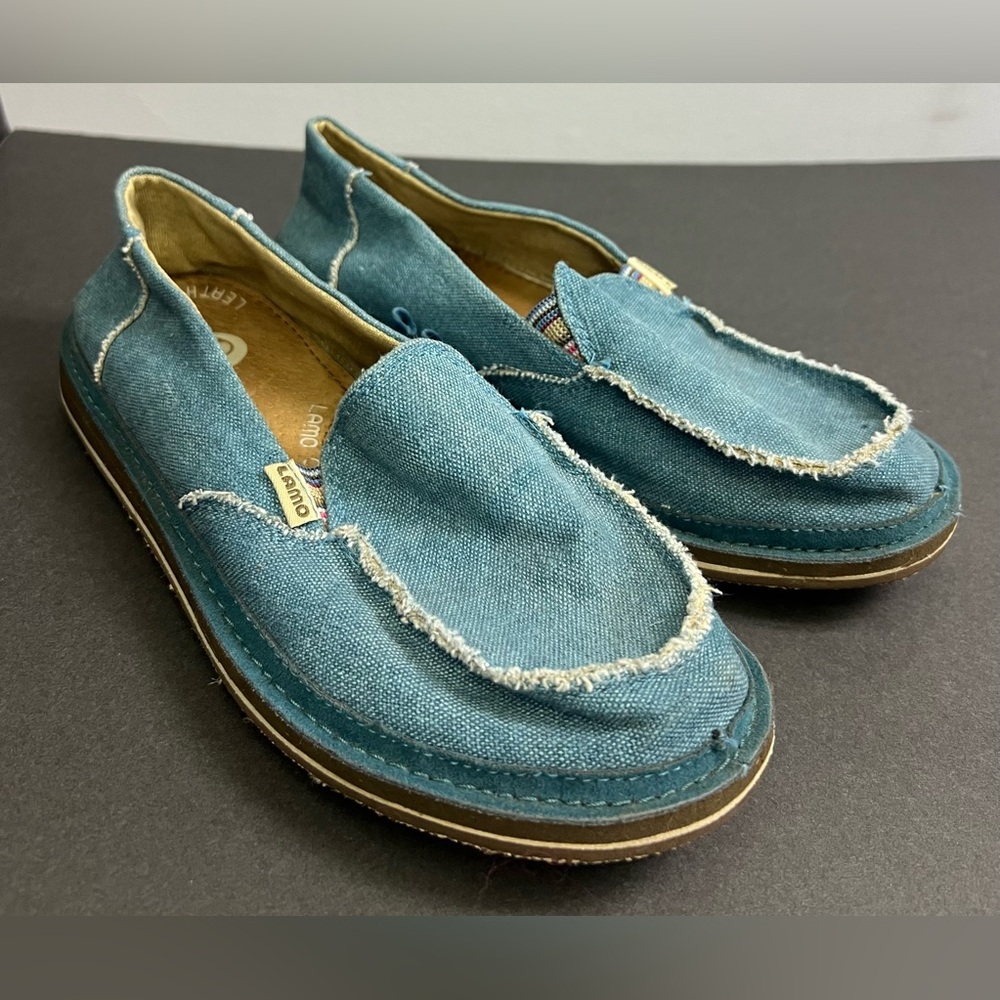 LAMO- Teal Canvas Slip On Loafers, Womens Size:7, Pre-Owned